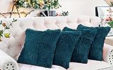 BYTIDE Shaggy Furry Fluffy Faux Fur Decorative Square Throw Pillow Covers 20 x 20 Inches Set of 4, Plush Soft Luxury Cushion Case Pillowcase for Couch Bed Car Bedroom Living Room, Teal