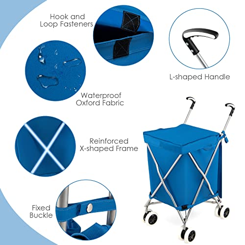 Goplus Folding Shopping Cart With Wheels, Grocery Cart With Removable Oxford Cloth Liner, Lightweight Utility Cart For Groceries Laundry #TOP4