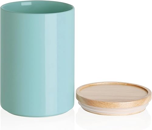 Miniatura 21 de SWEEJAR – Recipiente de cerámica para almacenamiento de alimentos, recipientes apilables con tapa hermética de madera para servir café molido, té