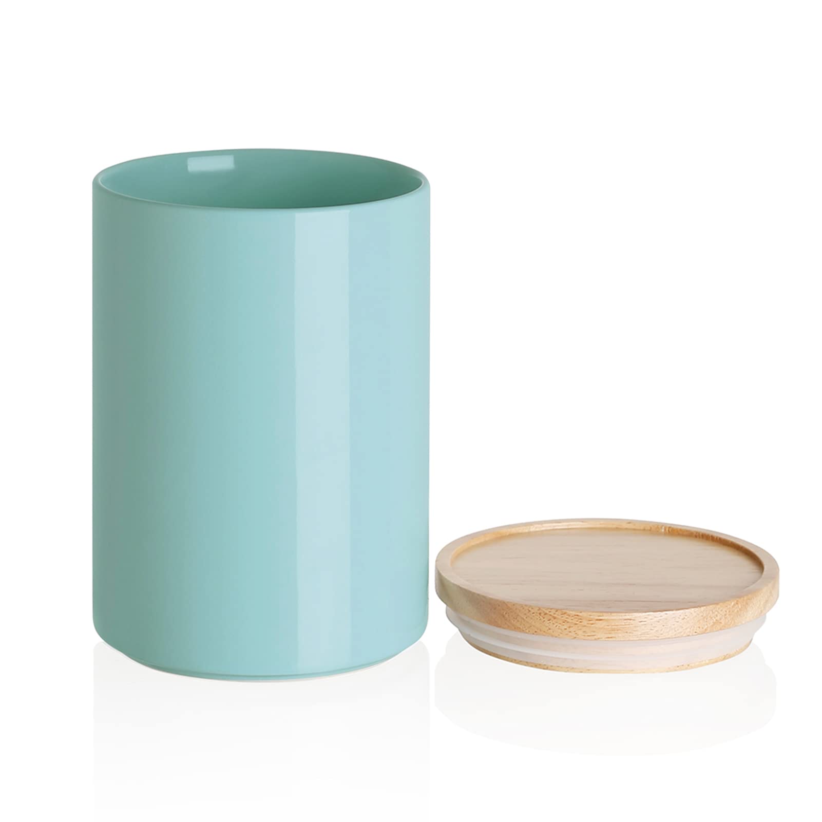 Sweejar Kitchen Canisters Ceramic Food Storage Jar, Stackable Containers with Airtight Seal Wooden Lid for Serving Coffee Bean, Flour, Tea, Cookies and More - 58 Fl Oz (Dark Turquoise)