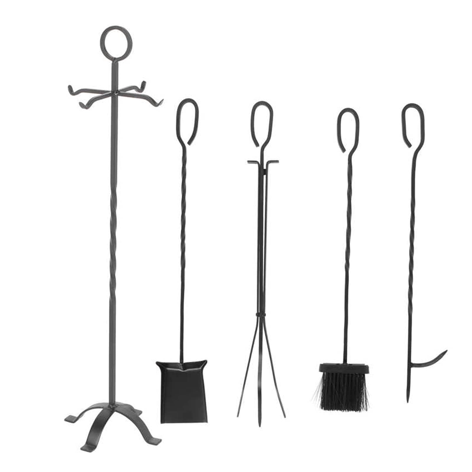 Juego de Herramientas para Chimenea, Soporte para atizador, 5 Piezas, Juegos de Accesorios para Chimenea, Bolsa de Herramientas, Cepillo de Hierro Forjado, Pala, Mango Largo, atizador de Met
