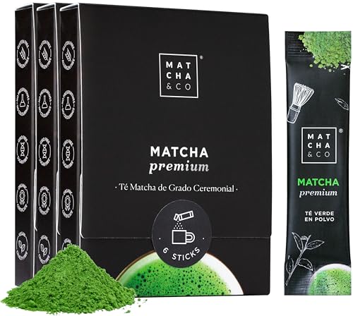Matcha & CO Matcha Premium Sticks to Go x 18, Grado Premium Ceremonial, en Polvo Orgánico de Japón, 100% Natural, Té Verde, 18 g [ x18 MONODOSIS]