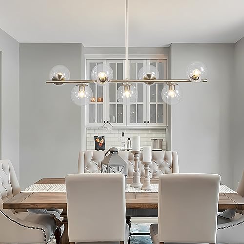 Image of KCO Mid Century Modern 7-Light Brushed Nickel Linear Sputnik Chandelier