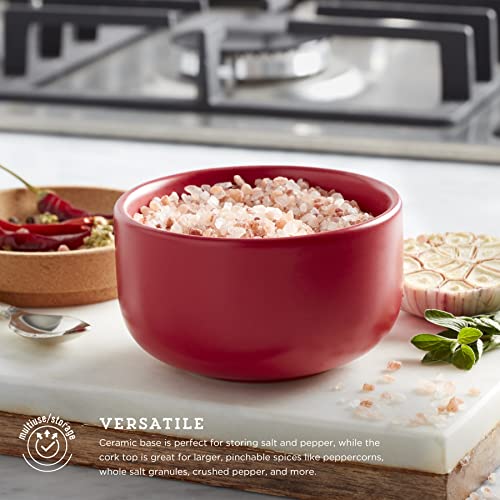 Image of Kamenstein Ceramic and Cork Salt Pig with Easy Lift Lid for Easy Access, Red