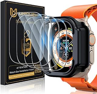 UniqueMe Tempered Glass Screen Protector Compatible with Apple Watch Ultra 49mm - (Military-Grade Shockproof) Case-Friendly Anti-Scratch Bubble-Free Waterproof Clear Cover for iWatch Ultra, 4 Pack