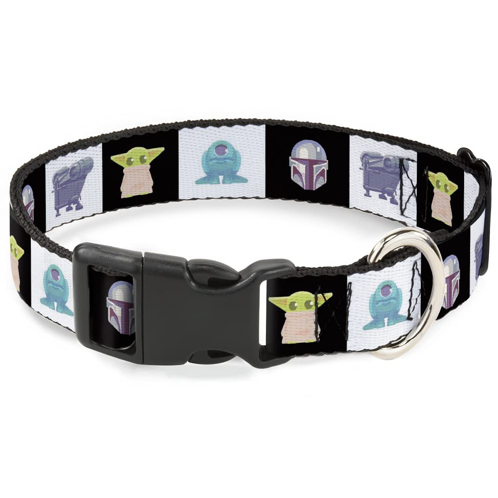 Star Wars Pet Collar, Dog Collar Plastic Buckle, Star Wars Mandalorian 4 Character Pose Blocks, 9.5 to 13 Inches 1.0 Inch Wide