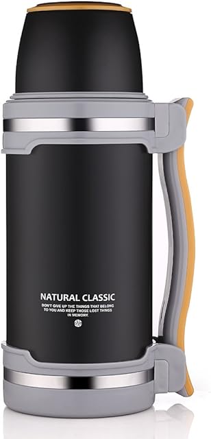 2L Flask,Insulated Stainless Steel Bottle- Thermo Hot Drink Flask with Cup for Hiking/Camping/Perfect for Hot Cold Coffee & Tea(Black)