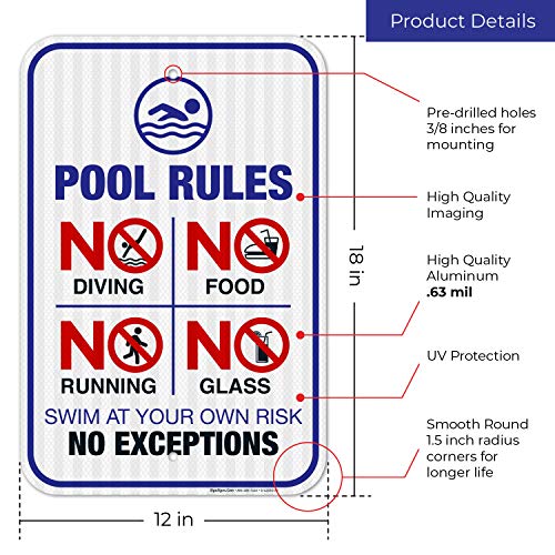Señal Pool Rules No Diving 12x18 aluminio reflectivo miniatura 3