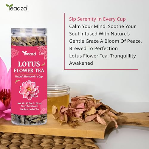 Image of Teaaza Lotus Flower Tea - 30g (60 Cups) | Herbal Caffeine-Free Detox Tea for Sleep & Relaxation | Reusable Pet Jar | Twice Steepable