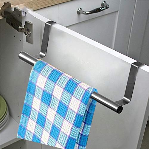 PTONZ Over Door Towel Rail Stainless Steel 201 Over Door Towel Rail with No Drilling Required Kitchen Towel Rack Ideal for Kitchens & Bathrooms - Silver