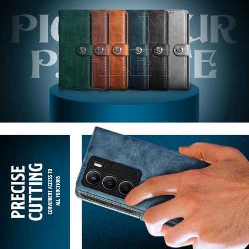 Image of WOW IMAGINE Shock Proof Flip Cover Back Case for Realme C75 | Realme C73 | Narzo 80 lite 5G | P3 Lite 5G (Magnetic Button Flip Case | Wallet Pockets & Stand | Leather Finish | Aquamarine)