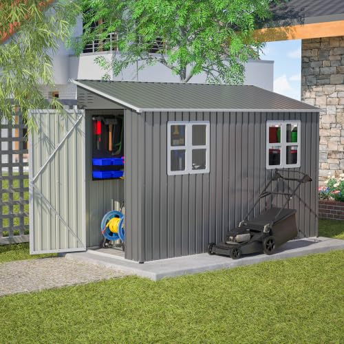 Image of YOPTO 4x10 FT Outdoor Shed with Floor Frame & 2 Windows,Gray