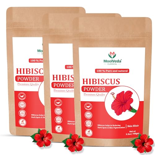 Image of Pure & Organic Hibiscus Flower Powder | Face Packs, Hair Care & Hair Growth | Pack of 3 | 100 g Each