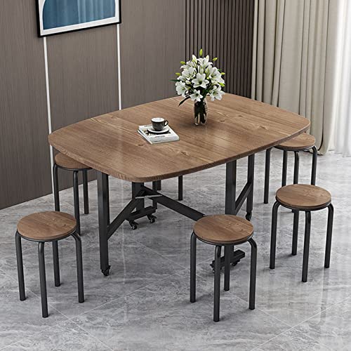 YCNLYSSR Juego de Comedor Plegable marrón Claro con 4 sillas y Mesa abatible con Ruedas de 360°. Diseño Compacto, Ideal para Espacios pequeños, Cocina y Comedor (120 x 70 cm).