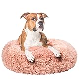 Fur & Bone Cama Redonda de Felpa para Perros y Gatos, esponjosa, autocalentable, Lavable, con Parte Inferior Antideslizante e Impermeable, Cama calmante para Perros, 60 cm, Rosa