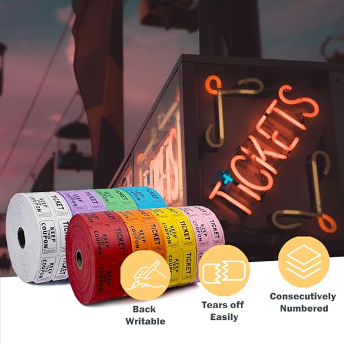 Homrelaxy 17600 Double Raffle Tickets, 2200 Tickets Per Roll, Assorted 50/50 Raffle Tickets Roll for Events, Entry, Carnivals, and Door Prizes(Blue/Red/Green/Yellow/Orange/Purple/White/Pink)