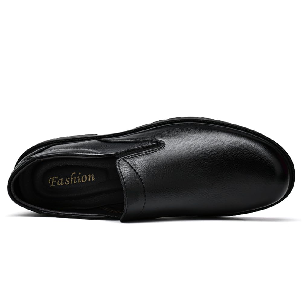 Mocasines de vestir de piel auténtica para hombre, puntera redonda, cómodos, antideslizantes, zapatos formales para el trabajo, zapatos casuales para caminar para hombre