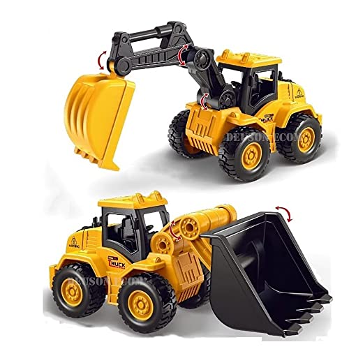 Image of DEUSON ECOM Unbreakable Construction Vehicles for Kids Pretend Play Toy Trucks Bulldozer Play Set Building Vehicles Set for Kids 3-14 Years Excavator (210-13) - Multicolor