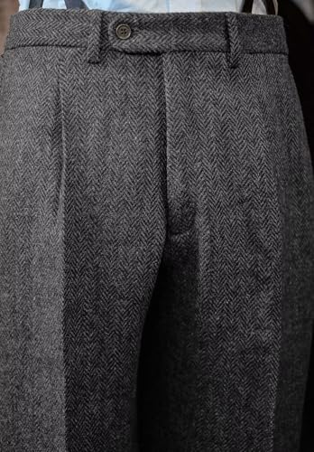 Mens Tweed Dress Pants Pleated Slim Fit Slacks with Button-Zipper Closure for Wedding2