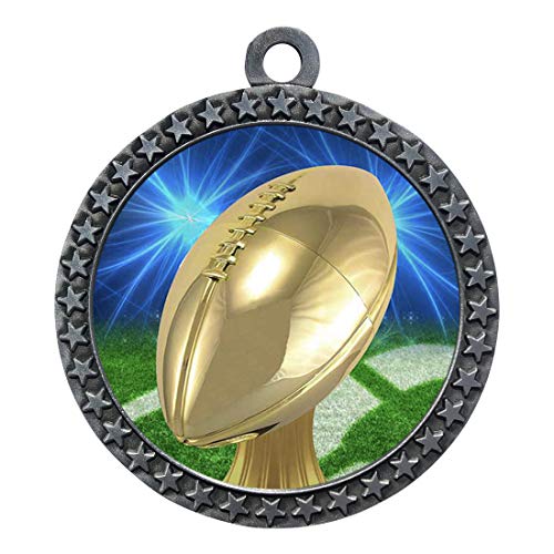 2-1/2 Inch Die-Cast Metal Football Award Medals with Antique Silver Finish and Attached 2 Inch Full Color Insert. D20 (Pack of 5)