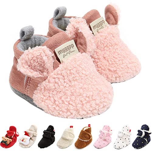 Image of GDSDYM Baby Booties Cozy Fleece Slippers Soft Baby Shoes With Gripper Soles, Winter Warm Infant Newborn Crib Sock Shoes First Walkers