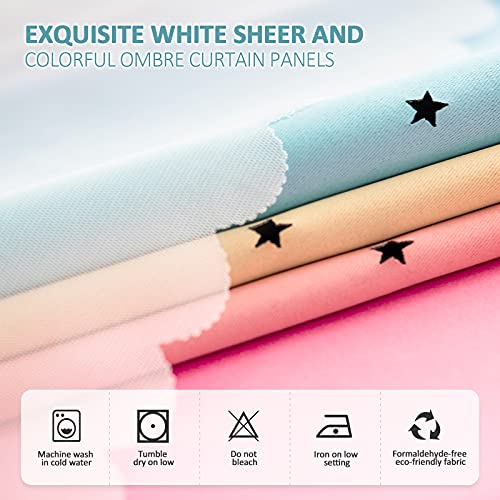 Image of Stiio 2 Panels Star Cutout Blackout Curtains, W52 x L95 inches Pink Yellow | Light Blocking; Window Treatment with Sheer Grommet Window Drapes; 2 in 1 Curtain for Girls Kids Bedroom Living Room