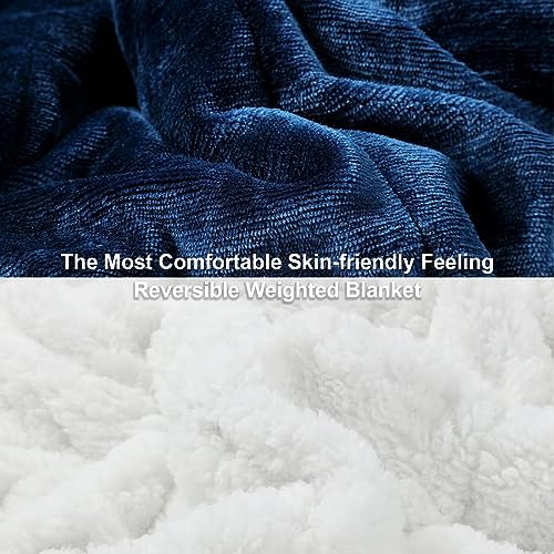 Image of Alomidds Twin Size 12lbs, Weighted Blanket for Adults, Fluffy Warm Sherpa & Cozy Soft Flannel Thick Heavy Blanket Great for Sofa Bed, 48x72 inches, Navy