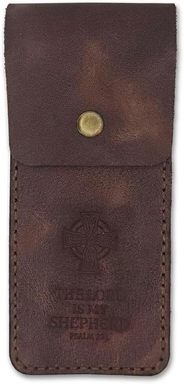 I Will Fear No Evil Leather Pen Sleeve Case, Christian Gifts for Men and Women, Full Grain Cowhide, Eden Green
