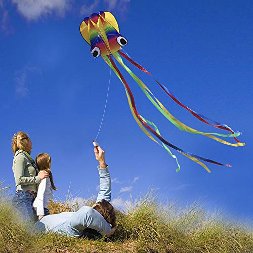 großer Octopus Drachen Flugdrachen Einleiner, Large Easy Flyer Regenbogendrachen mit Langen bunten Schwänzen für Spiele und Aktivitäten im… – Ansicht 4