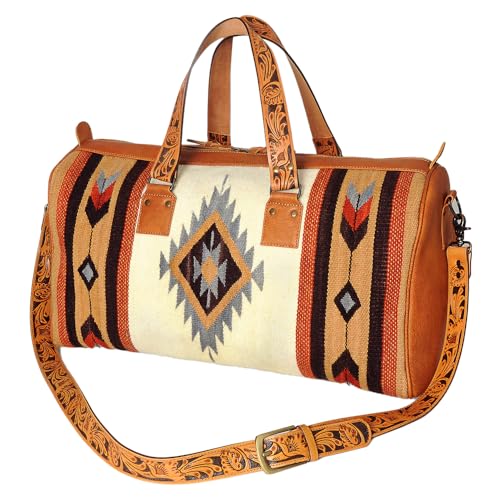 American Darling Duffel Saddle Blanket Genuine Leather Western Women Bag | Handbag Duffle Weekend Travel Bags for