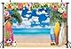 Sommer-Strand-Hintergrund, hawaiianische Party-Dekorationen, 2,7 x 1,5 m, tropische Blumen, Palmenblätter, Surfbrett, Fotografie-Hintergrund, Hawaii-Thema, Geburtstagsparty, Zubehör, Foto-Requisiten