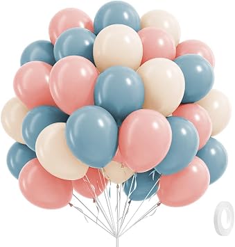 60pcs Gender Reveal Balloons, Dusty Pink Dusty Blue Sand White Balloons for Birthday Baby Shower Gender Reveal Party Decorations