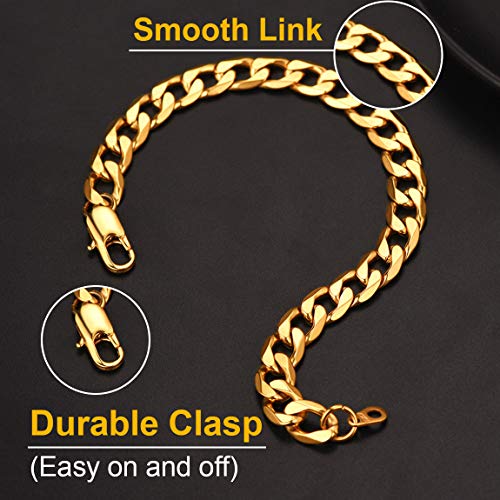 ChainsPro Men Sturdy Figaro/Cuban Chain Bracelet, 6/9/13mm Width, 7.48/8.26inch Length, 316L Stainless Steel/18K Gold Tone/Black- Send Gift Box4