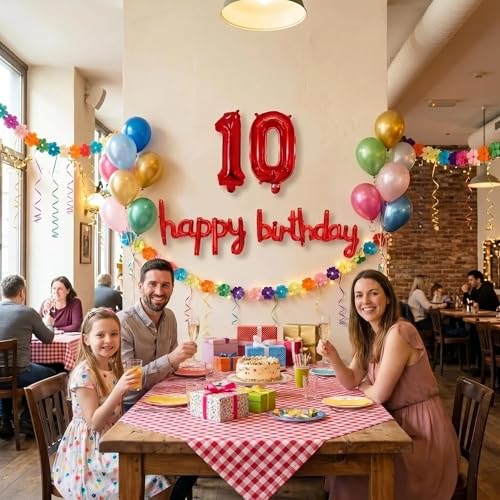 Image of Number 10 Balloon Foil Mylar Balloons for Birthday Party Decoration (Red, 16 Inch)