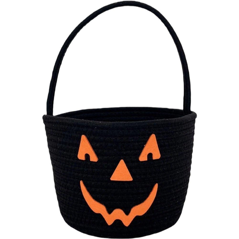 Sofezdo Halloween Pumpkin Bag, Trick-or- Candy Tote Basket Cotton Rope Halloween Sweeties Bucket for Halloween Party Favors