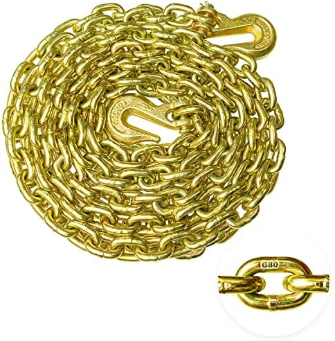 YATOINTO G80 Transport Binder Chain 5/16 Inch x 20 Foot Safety/Binder Chain with Clevis Grab Hooks 4,900 lbs Safe Working Load Logging Chain for Transporting Towing Tie Down Binding Equipment