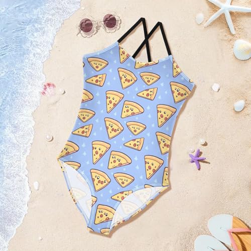 Blue Star Pizzas Girls One Piece Swimsuits Summer Quick Dry Beach Bathing Suit3