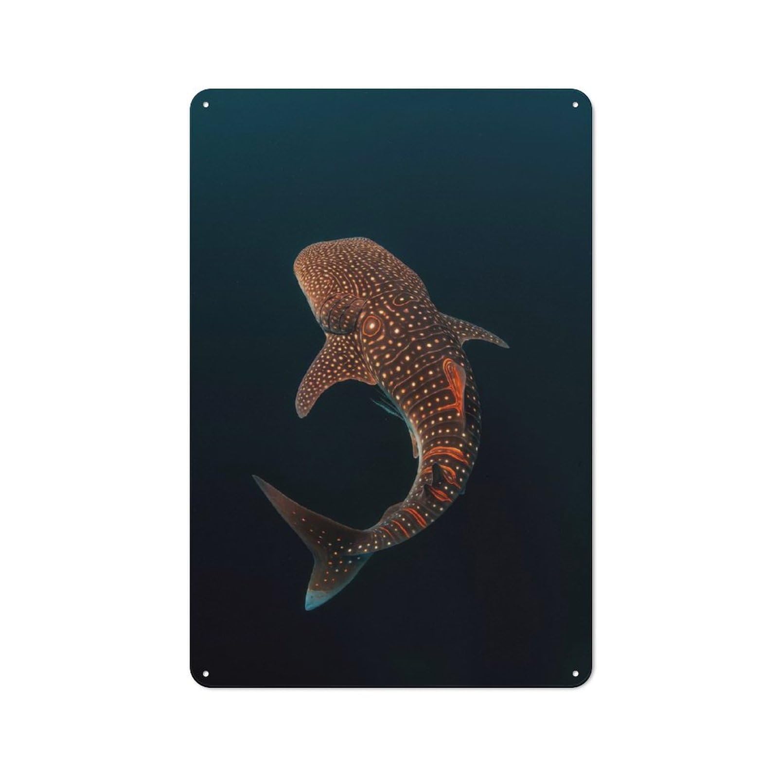 Junmoney Style-18 Tin Wall Plaque 30X20cm With Whale Shark Dark Ocean For Workshop Wall, With Clear Retro Wall Decor Character