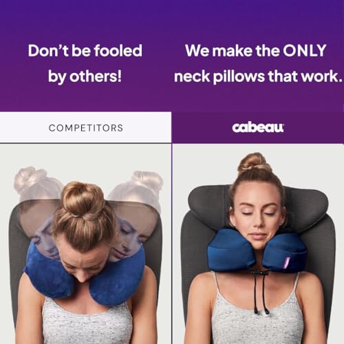 Image of Cabeau Evolution S3 Travel Pillow - Memory Foam Neck Pillow for Airplane and Long Flights with Seat Straps for Head and Neck Support, 360 Degree Support (Steel Grey)