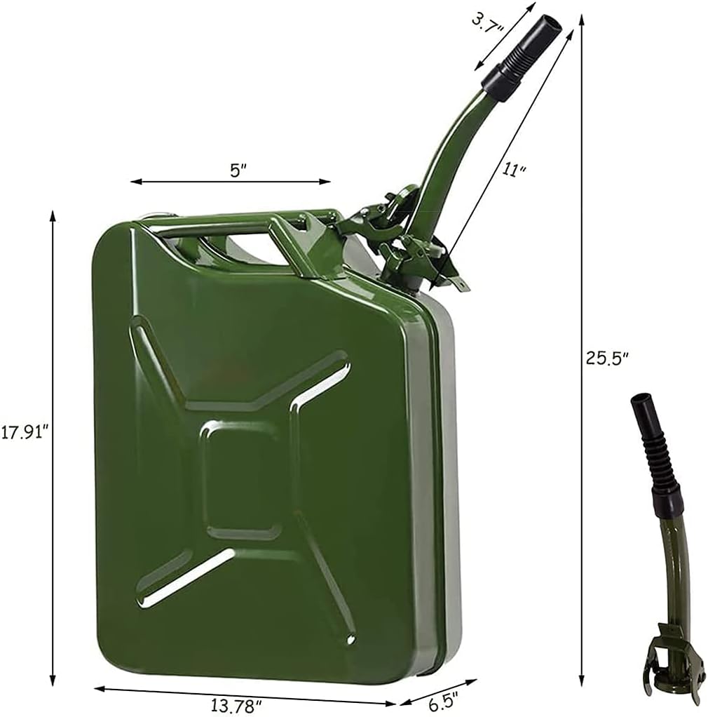 AMZOSS 20L 5 Gallon Metal Gas Can Green with Fuel Can and Spout System, US Standard Cold-Rolled Plate Petrol Diesel Can - Gasoline Bucket (13.78" x 6.5" x 17.91") : Automotive