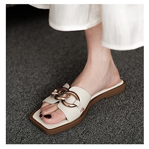 Sandales plates pour femmes en cuir synthétique chic à bout carré