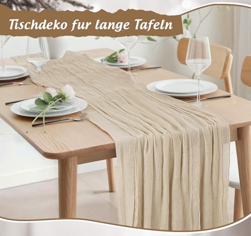 Anstore Beige Cheesecloth Table Runner 31"x118",9.8FT Long Gauze Table Runner,80×300cm Sheer Boho Tablecloth for Wedding Reception Sheer Bridal Baby Shower Party Banquet Dining Table Decoration Fabric - Cosy Home Interiors Anstore Beige Cheesecloth Table Runner 31"x118",9.8FT Long Gauze Table Runner,80×300cm Sheer Boho Tablecloth for Wedding Reception Sheer Bridal Baby Shower Party Banquet Dining Table Decoration Fabric - Image 6