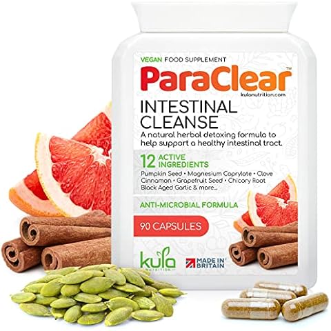 ParaClear - Intestinal Cleanse Complex - Strong Digestive Detox - 90 Vegan Capsules - Natural Herbal Food Supplement with Magnesium, Cinnamon, Cloves, Shiitake Mushroom, Garlic and Pumpkin Seed Cover