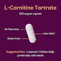Vista 5 de BESTVITE Tartrato de L-carnitina 500 mg por cápsula (120 cápsulas) - Sin estearatos - Sin OMG - Sin gluten - Apoya la salud del corazón