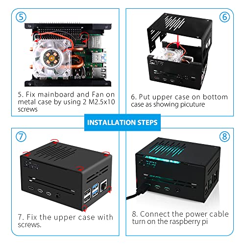 GeeekPi Raspberry Pi 4 Metallgehäuse mit Lüfter, Raspberry Pi 4 Gehäuse mit Raspberry Pi Low-Profile-CPU-Kühler, Raspberry Pi Horizontal Ice Tower Cooler(Nur für Pi 4B)