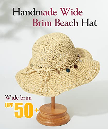 Sombrero playero de paja plegable para mujer miniatura 3