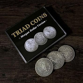blue-ther Triad Coins Morgan Gimmick Magic Tricks Produce Vanish Change Three Coin Magic Close Up Illusions Gimmick Props Mentalism Fun