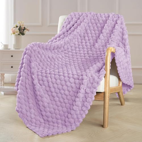 Image of Exclusivo Mezcla Extra Large Fleece Throw Blanket for Couch, 50x60 Inches Stylish Jacquard Soft Throw Blanket, Fuzzy Cozy Lightweight for Winter, Lilac Purple