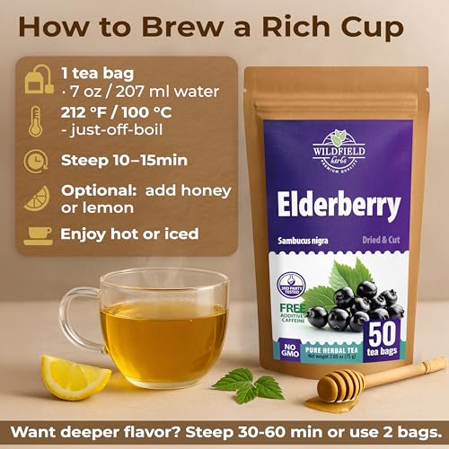 Image of 50 Bags Elderberry Fruit Herbal Tea (Sambucus) - 50 Tea Bags 1.5g Elderberry Berry Tea Sauco