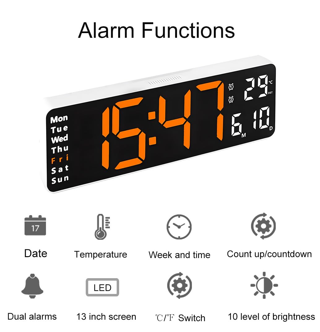 Lancoon LED Digitale Wanduhr – 16 Zoll Display, Mit Countdown, Temperatur & Fernbedienung